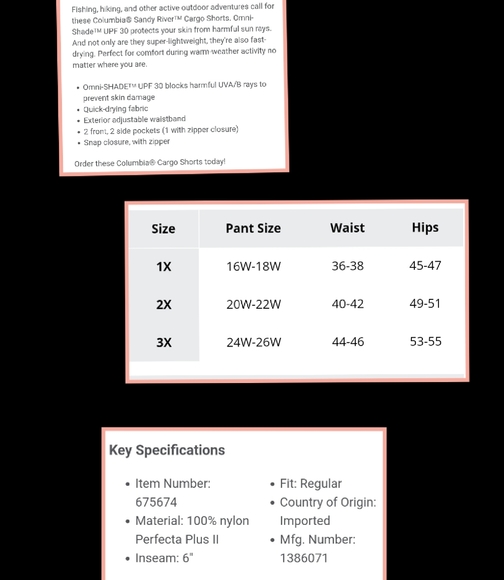 NWT Columbia Sandy River Cargo Short Multiple Size - Picture 4 of 7